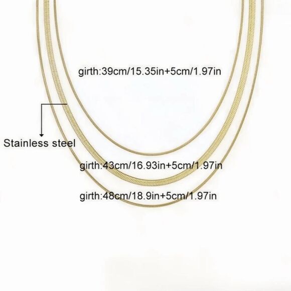 Gold Plated Stainless Steel 3pc Herringbone Necklace Set - Picture 3 of 3